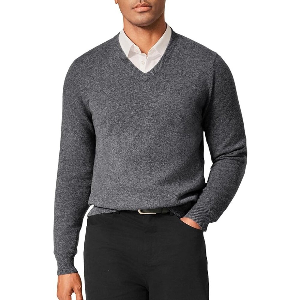 KVSS 100% Pure Cashmere Gray Men's V-Neck Sweater, Pullover Sz Large NWT!